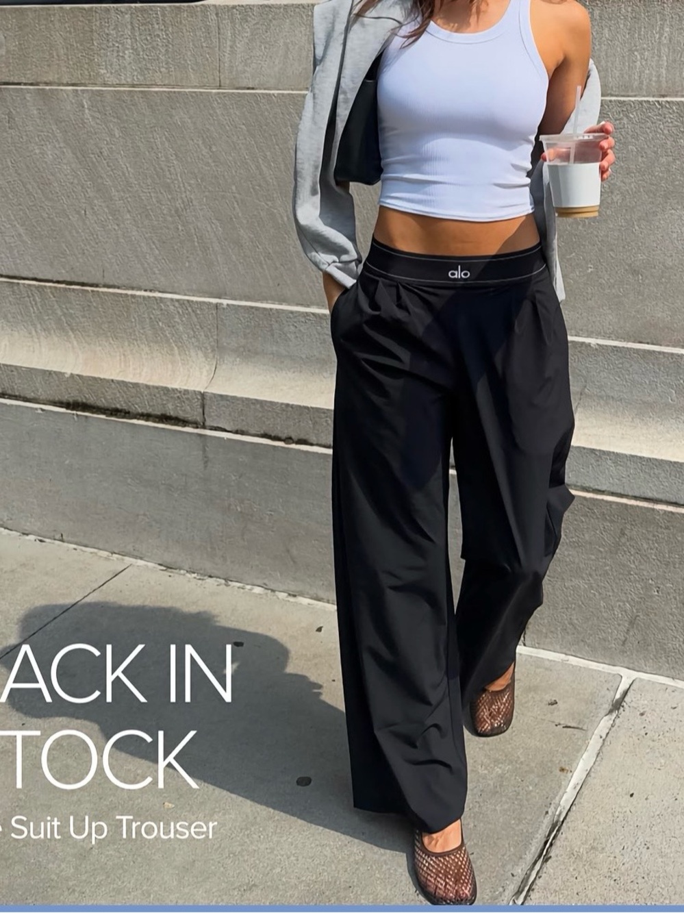 ALO Yoga Black Wide-Leg Track Pants - Trouser